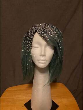 Teal Rhinestone Bob Wig